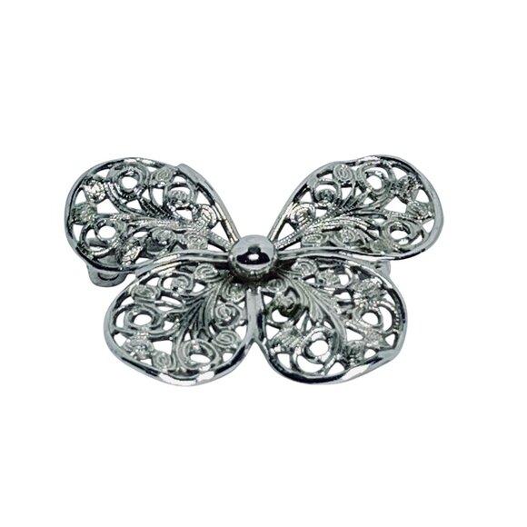 Vintage Emmons Silver Tone Filigree Butterfly Pin Signed (5574) - Picture 7 of 9
